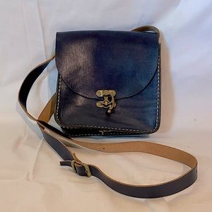 Handmade, vintage style thick leather crossbody or shoulder purse.